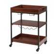 3 Tiers Kitchen Island Serving Bar Cart with Glasses Holder and Wine Bottle Rack Discount