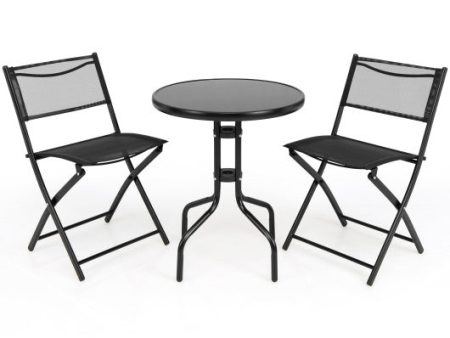 3 Pieces Folding Bistro Table Chairs Set for Indoor and Outdoor Online Sale