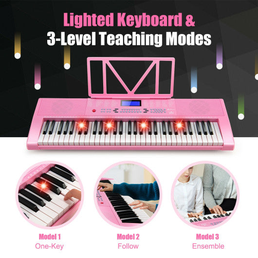 61-Key Electric Piano Keyboard for Beginner-Pink Sale