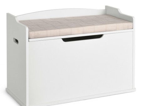 Kids Toy Wooden Flip-top Storage Box Chest Bench with Cushion Hinge-White Cheap