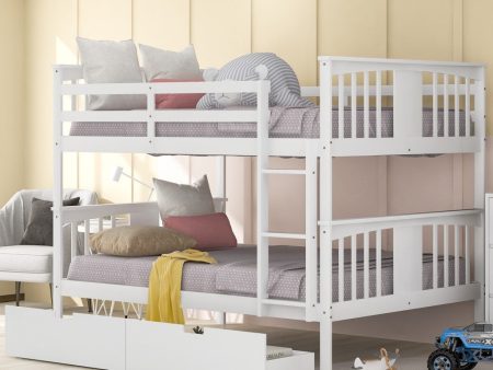 Modern White Full Over Full Bunk Bed with Two Drawers on Sale