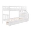 White Twin Over Twin Bunk Bed with Stairway and Drawers Discount