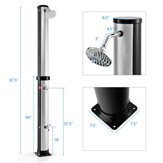 7.2 Feet Solar-Heated Outdoor Shower with Free-Rotating Shower Head-Silver Online Sale