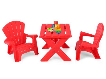 3-Piece Plastic Children Play Table Chair Set-Red For Sale