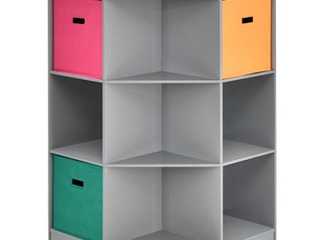 3-Tier Kids Storage Shelf Corner Cabinet with 3 Baskets-Gray Online Sale