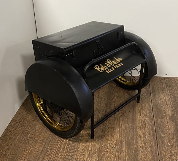 Black Old Time Delivery Box Table With Storage For Sale