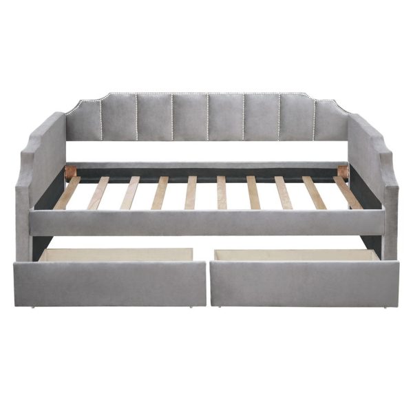 Gray Wood Upholstered Twin Bed Frame Sale