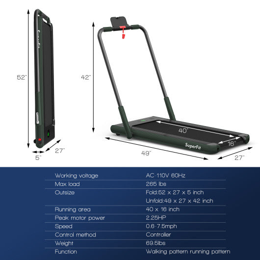 2-in-1 Folding Treadmill with Remote Control and LED Display-Green For Sale