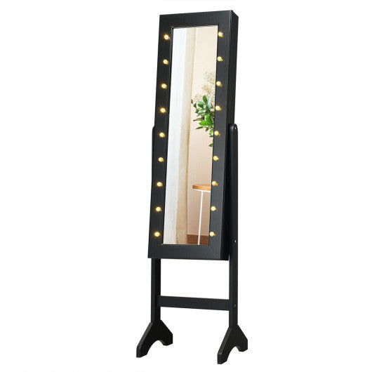 Mirrored Jewelry Cabinet Armoire Organizer w  LED lights-Black Supply