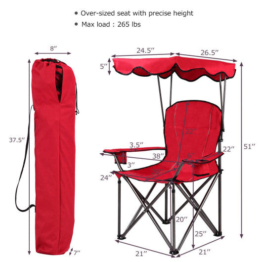 Portable Folding Beach Canopy Chair with Cup Holders-Red For Sale