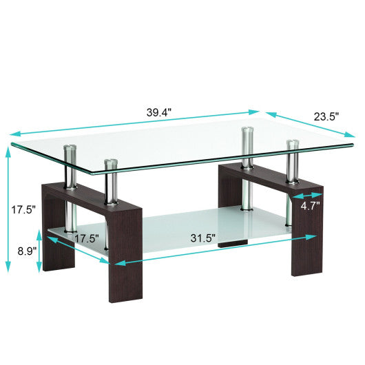 Rectangular Tempered Glass Coffee Table with Shelf-Black Cheap