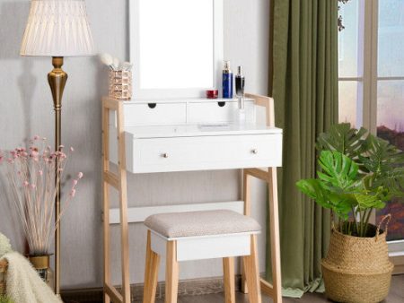 Vanity Table Set with Cushioned Stool and Large Mirror Online