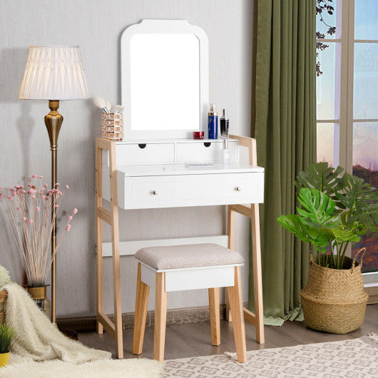 Vanity Table Set with Cushioned Stool and Large Mirror Online