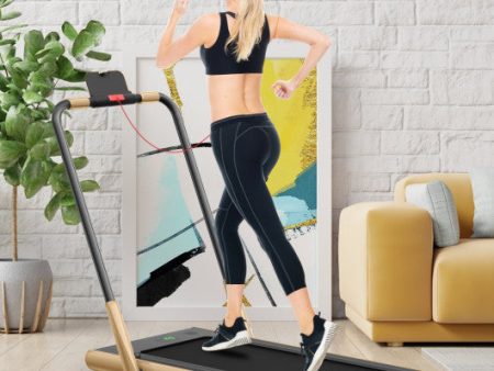 2-in-1 Folding Treadmill with Remote Control and LED Display-Golden For Cheap