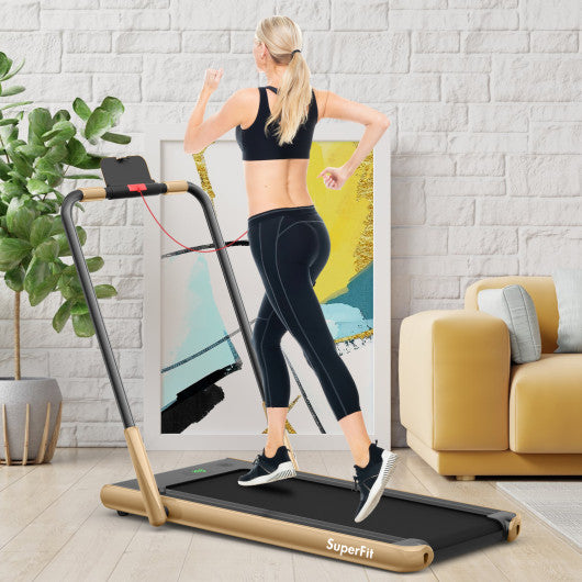 2-in-1 Folding Treadmill with Remote Control and LED Display-Golden For Cheap