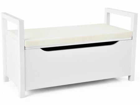 34.5 —15.5 —19.5 Inch Shoe Storage Bench with Cushion Seat for Entryway-White Supply