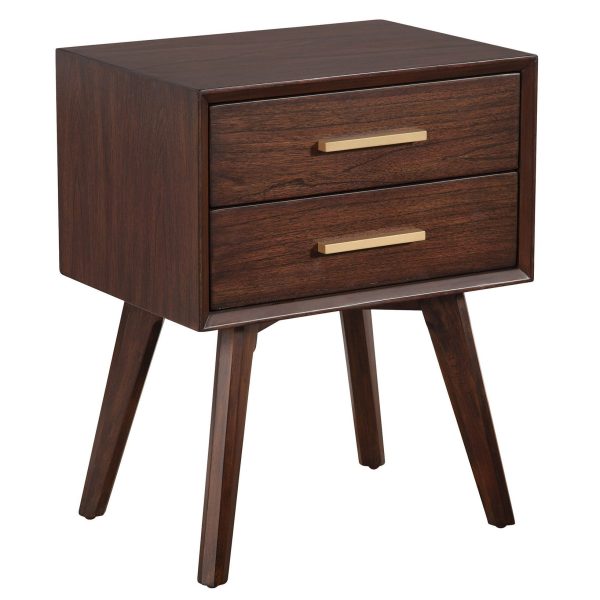 Walnut and Gold 2 Drawer Nightstand Cheap