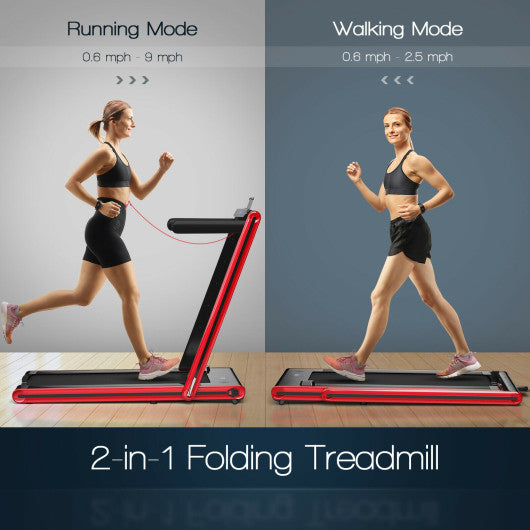 2-in-1 Folding Treadmill with Dual LED Display-Red Online Hot Sale