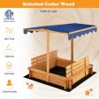 Kids Wooden Sandbox with Canopy and 2 Bench Seats Discount