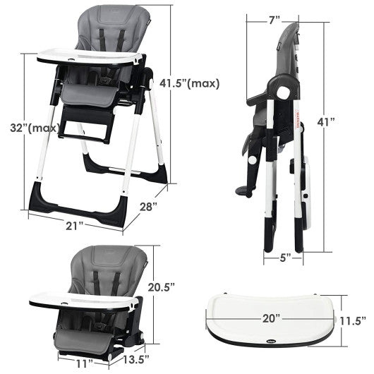 4-in-1 High Chair–Booster Seat with Adjustable Height and Recline-Gray Sale