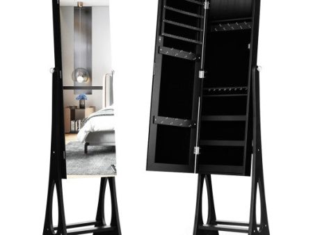 LED Jewelry Cabinet Armoire Organizer with Bevel Edge Mirror-Black Sale