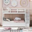 White Twin Over Twin Bunk Bed with Stairway and Drawers Discount