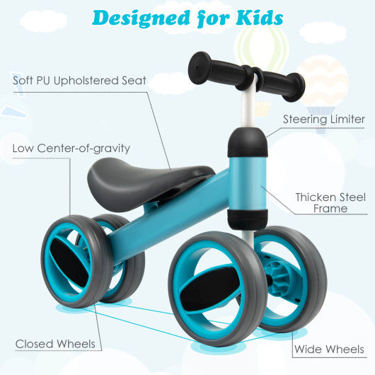 4 Wheels Baby Balance Bike Toy-Blue Cheap