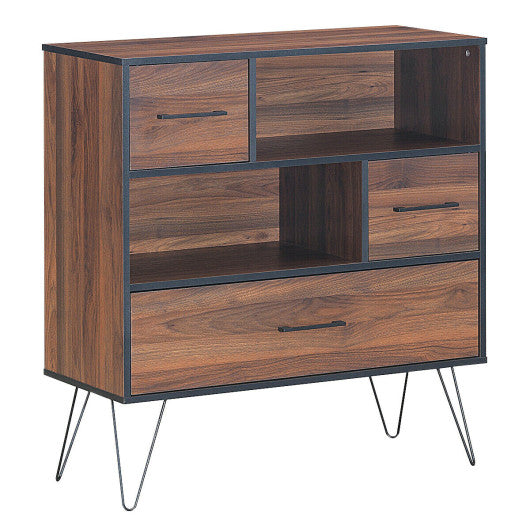 3-Tier Wood Storage Cabinet with Drawers and 4 Metal Legs For Cheap