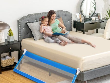 71 Inch Extra Long Swing Down Bed Guardrail with Safety Straps-Blue For Sale