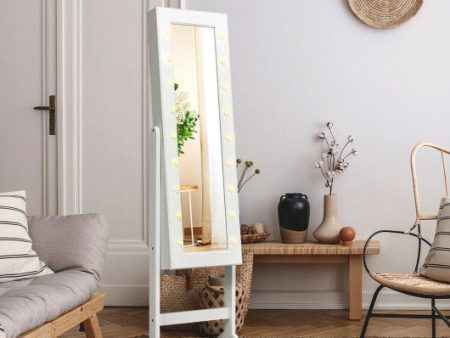 Mirrored Jewelry Cabinet Armoire Organizer w  LED lights-White Supply