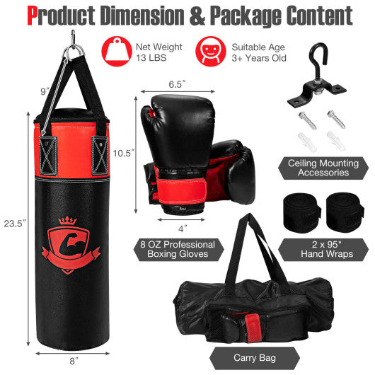 11 Pounds Kids Hanging Punching Bag Set with Punching Gloves-Black on Sale