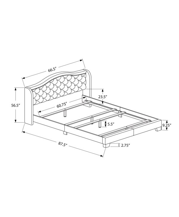 Solid Wood Queen Tufted Gray Upholstered Linen Bed With Nailhead Trim on Sale