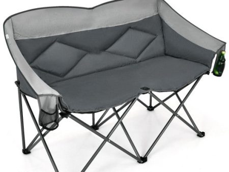 Folding Camping Chair with Bags and Padded Backrest-Gray Cheap