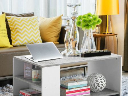 Coffee Table Sofa Side Table with Storage Shelves -Gray Online Sale