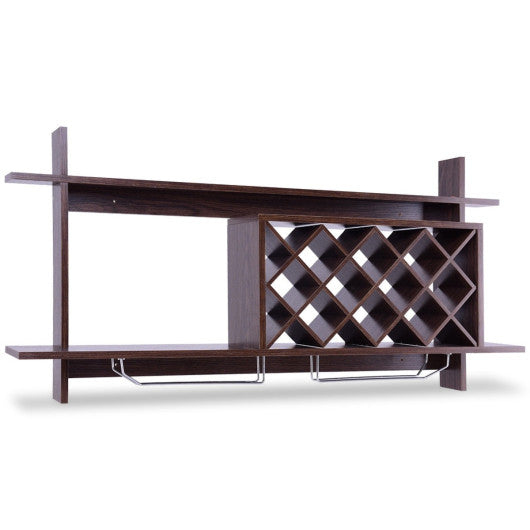 Wall Mount Wine Rack with Glass Holder & Storage Shelf-Walnut Supply