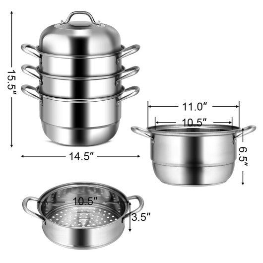 3 Tier Stainless Steel Cookware Pot Saucepot Steamer For Discount