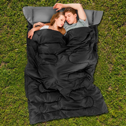 2 Person Waterproof Sleeping Bag with 2 Pillows-Black Hot on Sale