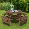 Patio 8 Seat Wood Picnic Dining Seat Bench Set For Sale