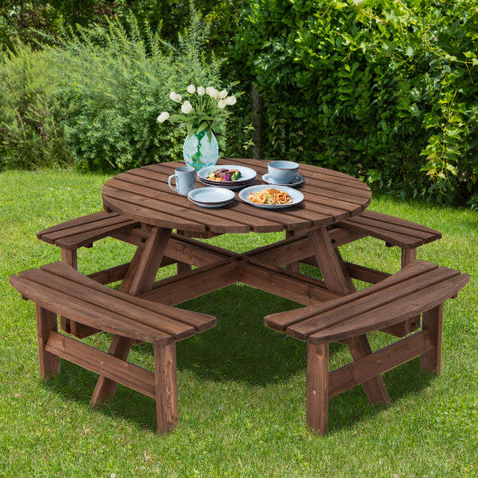 Patio 8 Seat Wood Picnic Dining Seat Bench Set For Sale