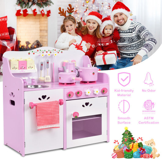 Kids Wooden Kitchen Toy Strawberry Pretend Cooking Playset Sale