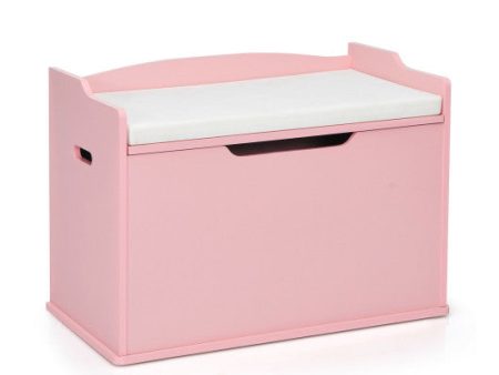 Kids Toy Wooden Flip-top Storage Box Chest Bench with Cushion Hinge-Pink Sale