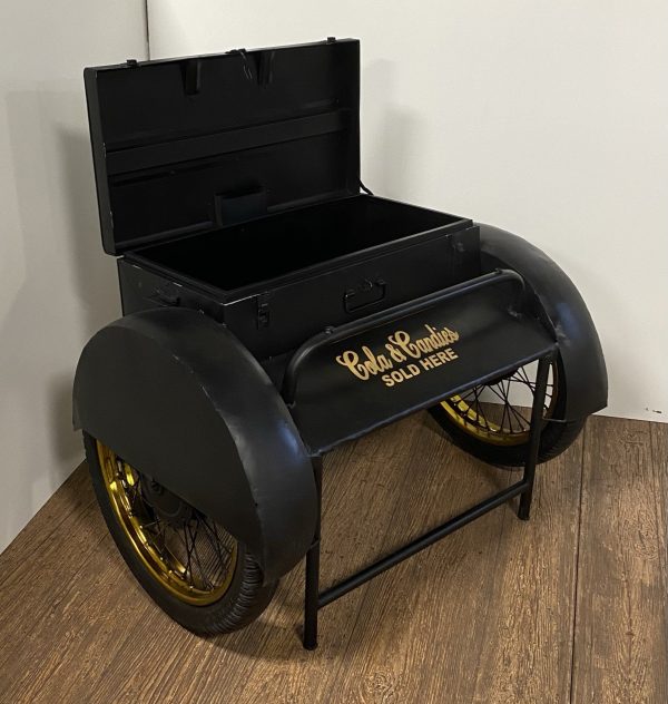 Black Old Time Delivery Box Table With Storage For Sale