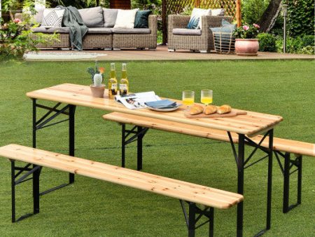 3 Pieces Folding Wooden Picnic Table Bench Set Online Sale