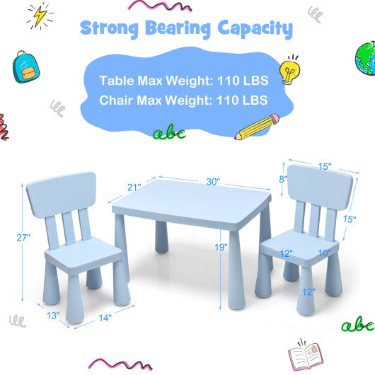 3 Pieces Toddler Multi Activity Play Dining Study Kids Table and Chair Set-Blue Online