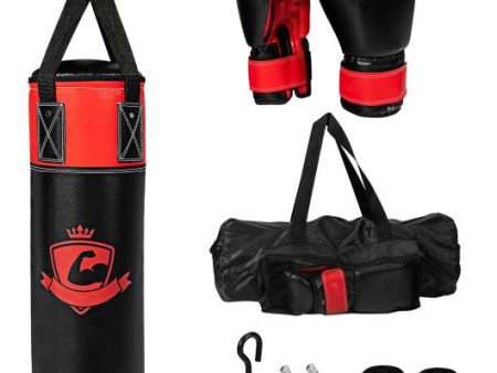 11 Pounds Kids Hanging Punching Bag Set with Punching Gloves-Black on Sale