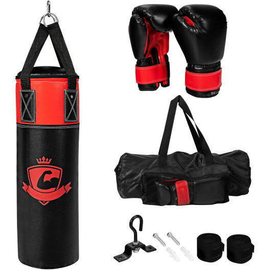 11 Pounds Kids Hanging Punching Bag Set with Punching Gloves-Black on Sale