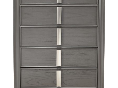 38  Gray Solid Wood Five Drawer Chest Online now