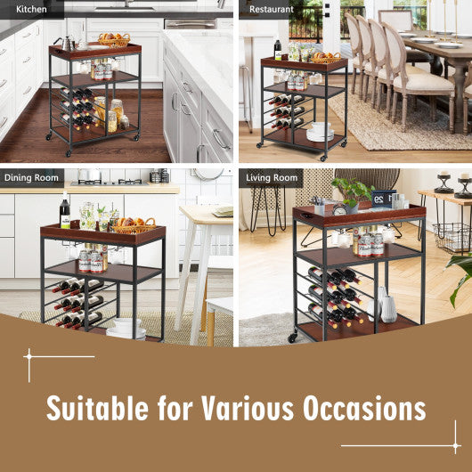 3 Tiers Storage Bar Serving Cart with Wine Rack Online now