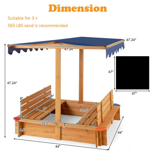 Kids Wooden Sandbox with Canopy and 2 Bench Seats Discount