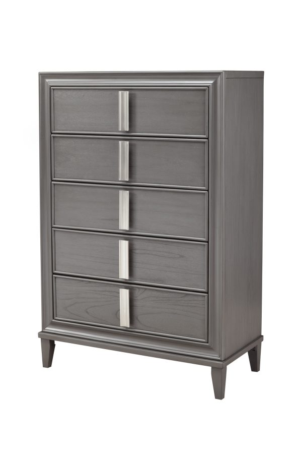 38  Gray Solid Wood Five Drawer Chest Online now